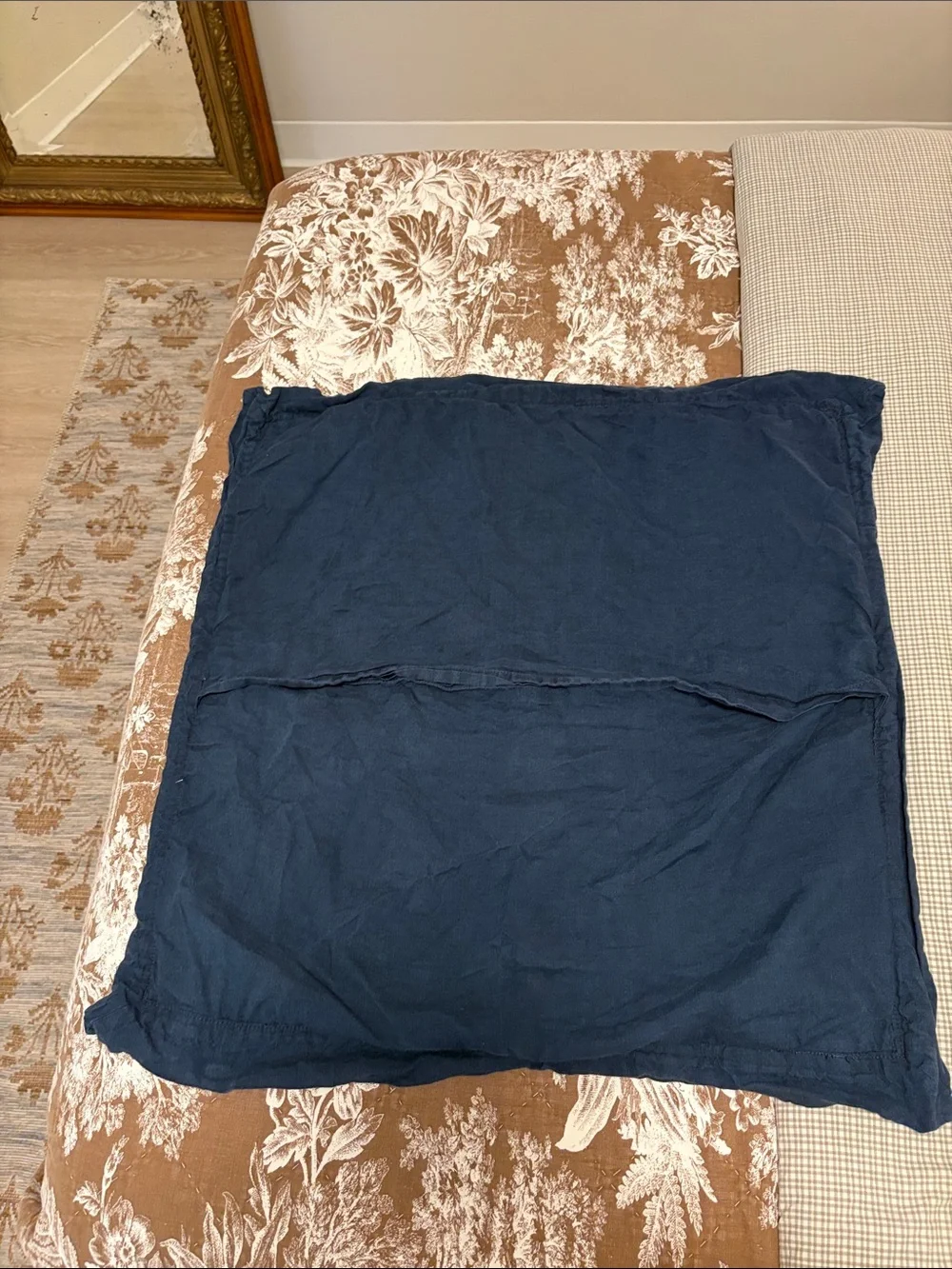 Pottery Barn Midnight Blue Flax Linen Diamond Euro Sham